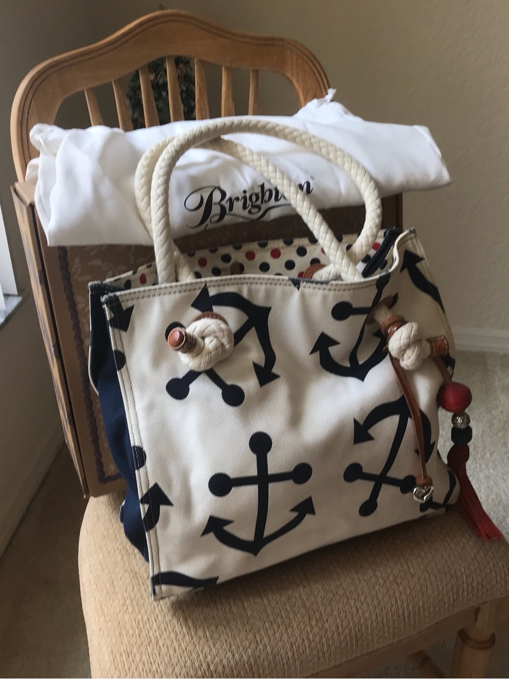 Brighton Navy and White Anchor Canvas Rope-Handle Tote
